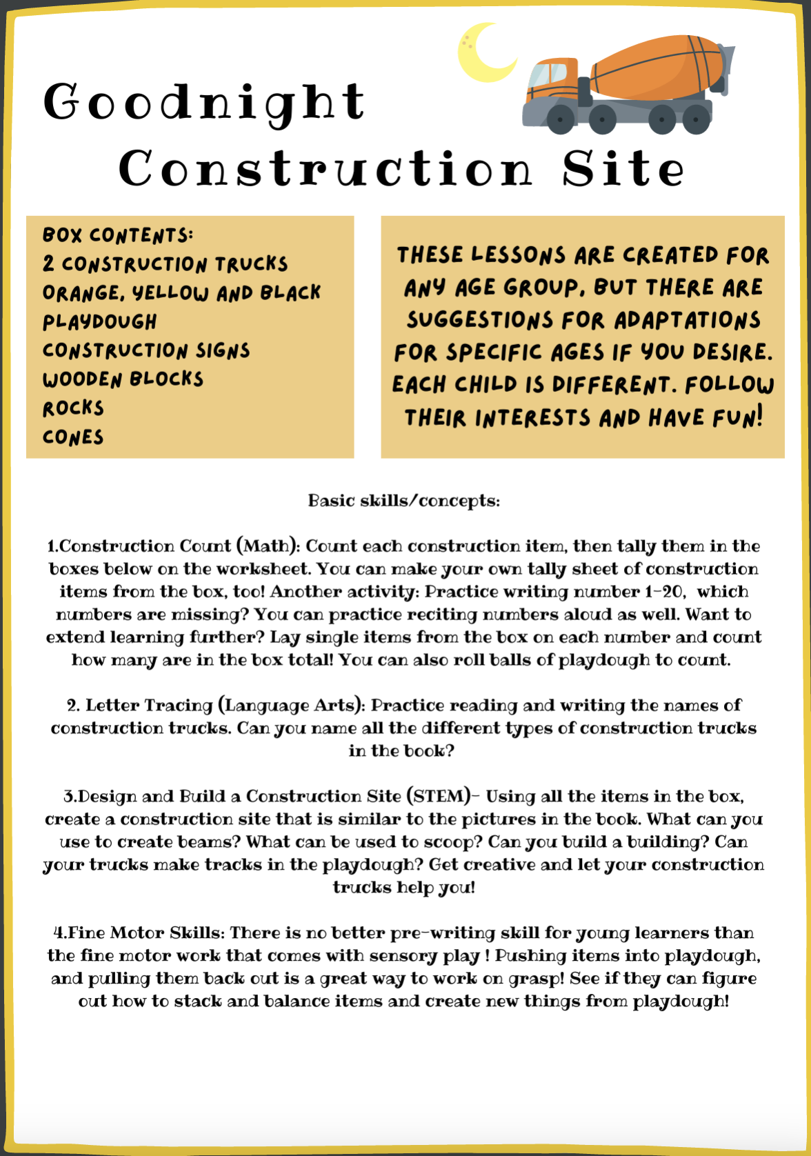 Goodnight, Goodnight, Construction Site Laminated Learning Guide