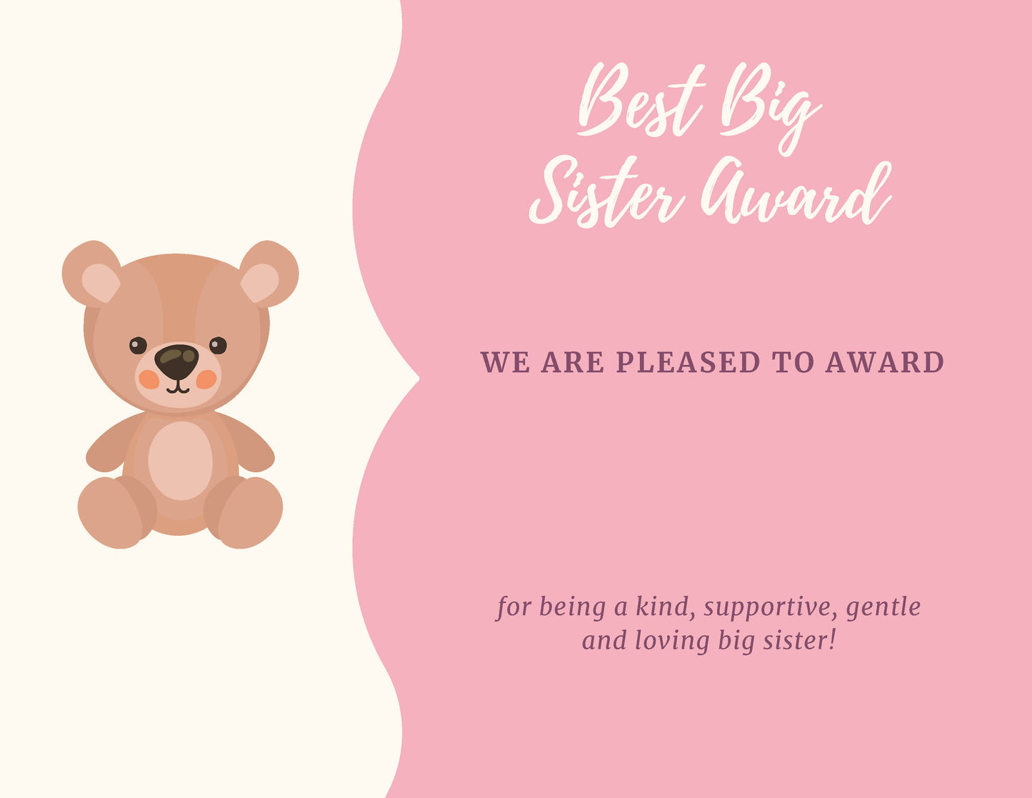 Best Big Sister Printed Certificate