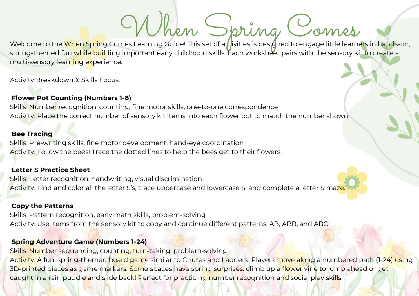 When Spring Comes Laminated Learning Guide